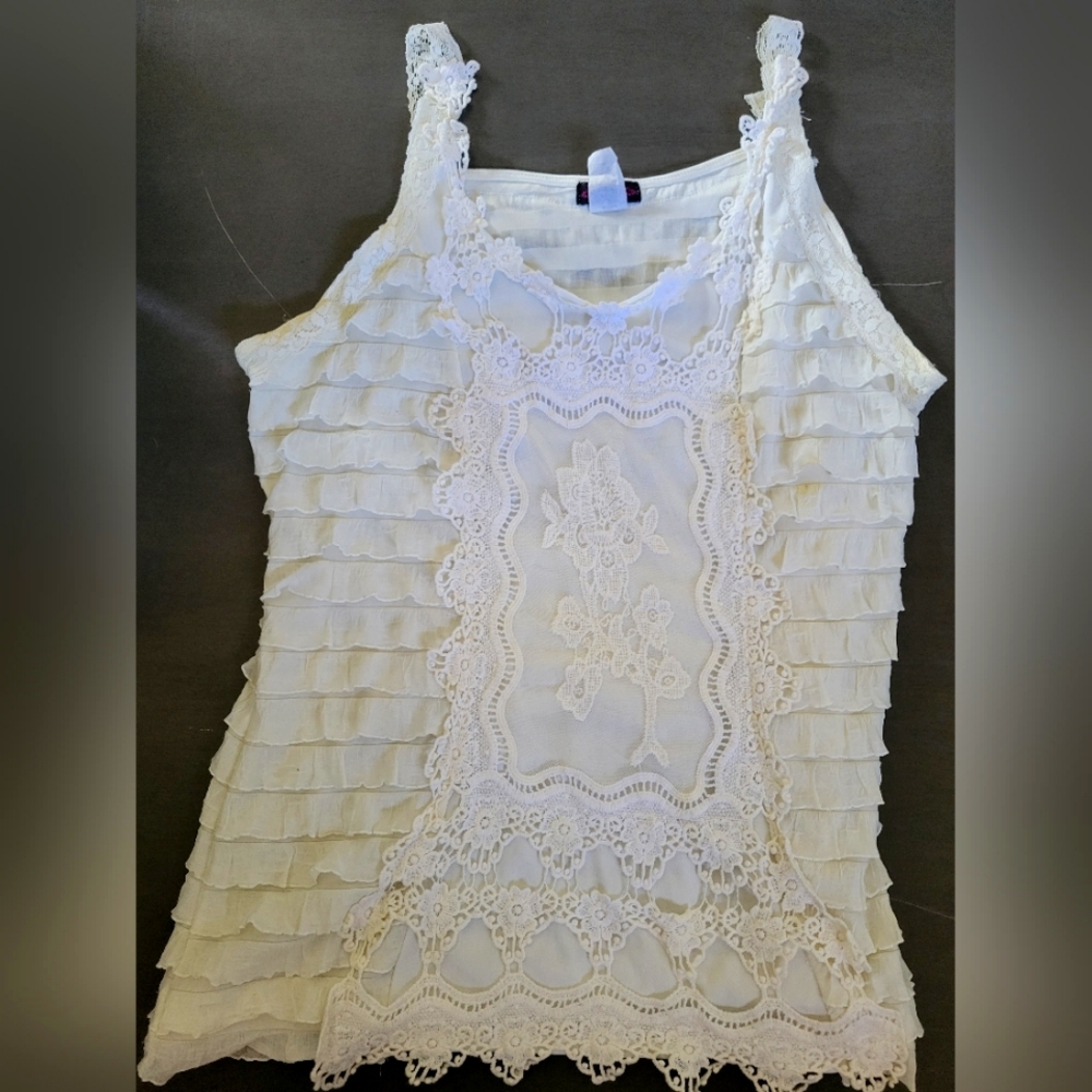 Lace, ruffled, sheer tank top